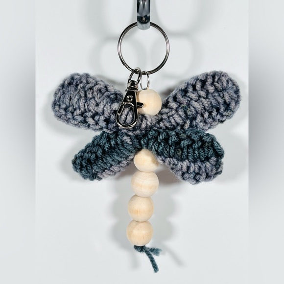 Crochet & Bead Dragonfly Bag Charm Keychain - Picture 2 of 5